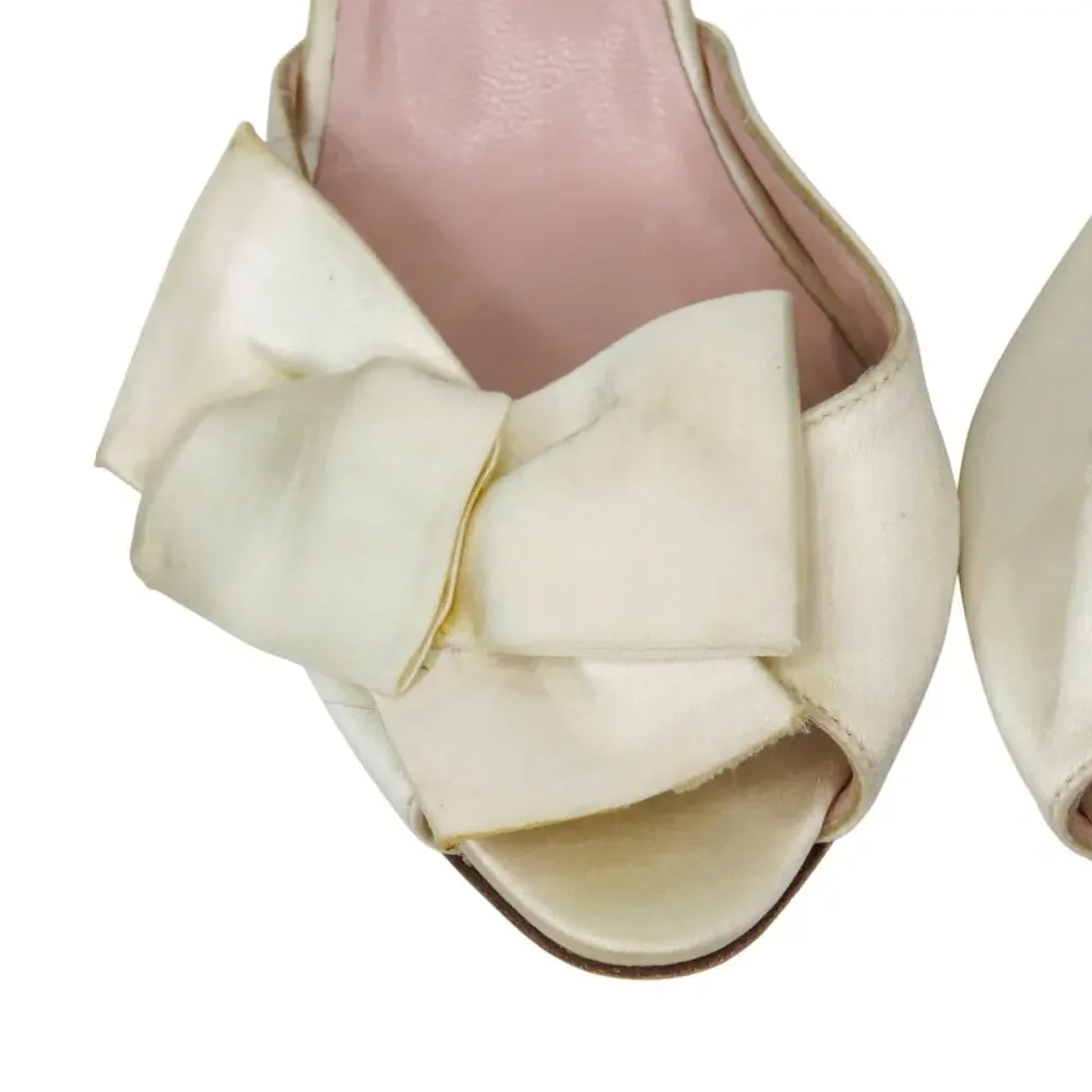 Kate Spade New York Sala D'Orsay Pump Heels Ivory Satin Bow Glitter Heel Size 7